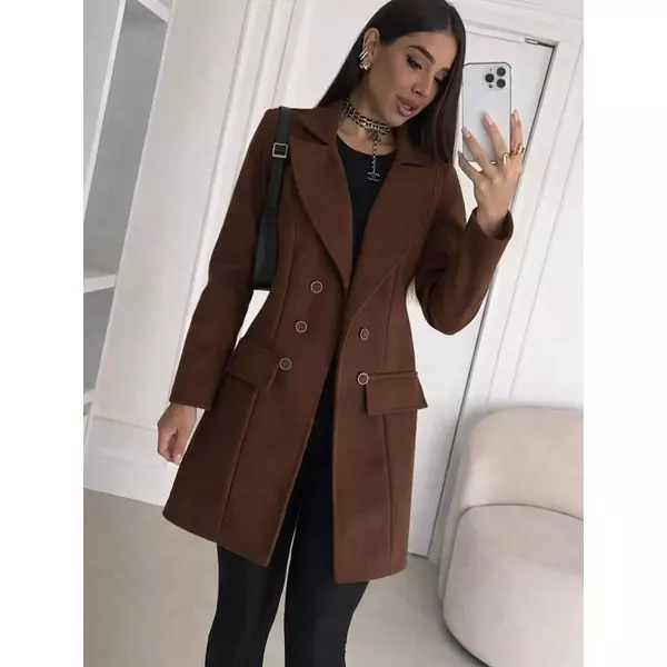 Sobretudo Feminino de Lã-Batida Elegante Inverno 2026 Casaco Longo Slim Social Luxo Moda Executiva