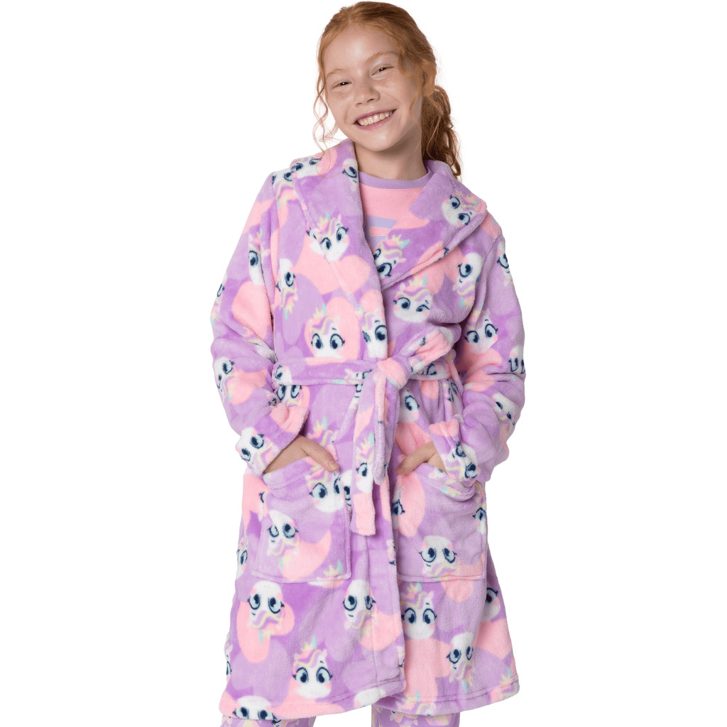 Roupão Manga Longa Soft Menina Teen Unicórnio Diamante Puket