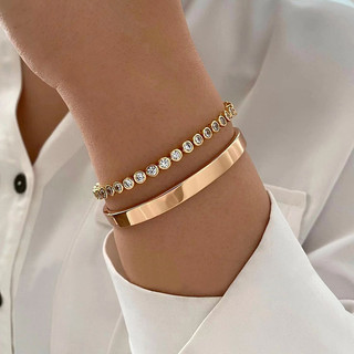 Moda Liga Dourada Pulseira Com Diamante Europeu Americano Estilo Retro Feminino Brilhante Imitação De Ouro Acessório