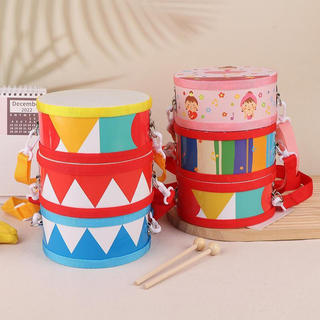 RoadGold Crianças Tambor De Percussão Conjunto De Brinquedos De Madeira Com Alça De Transporte Instrumento Musical Auxil