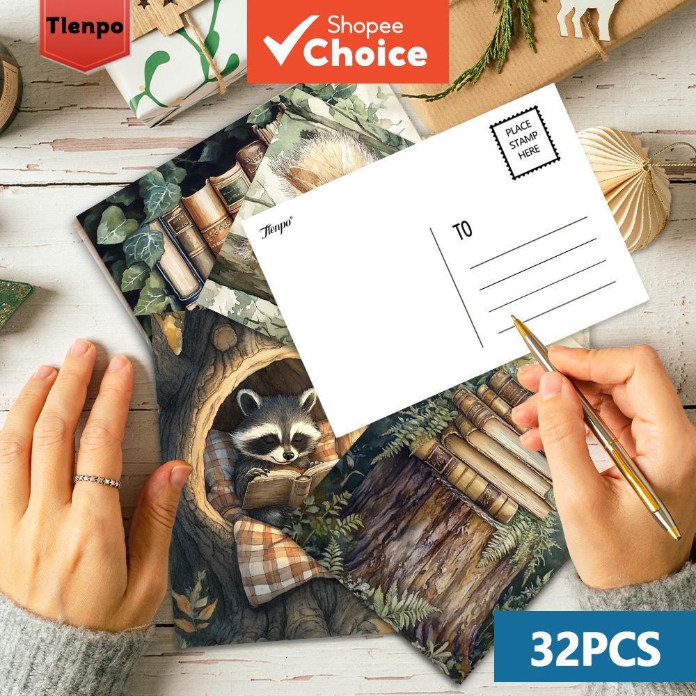 Sem Marca 32 Peças Cartão Postal Floresta Livraria Vintage Animal Scrapbook Diário Decoração De Parede Ins Presente