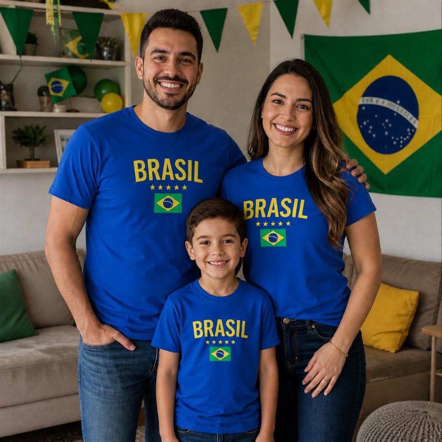 Camiseta Brasil Familia Camisa Copa 2026 Blusa Tradicional 100% Algodão Premium Envio Imediato