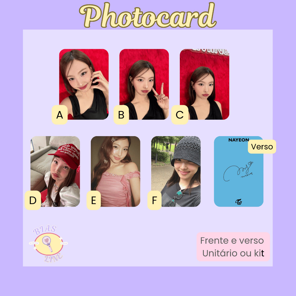 Photocard Fanmade Twice Nayeon Selcas (modelo 2) | K-pop | Papel Fotográfico Laminado | Unidade ou Set
