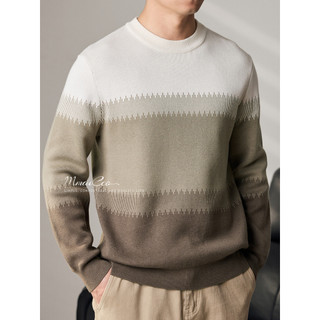 Momaike Suéter Masculino Estilo Inverno Gola Redonda Suéter Engrossado Listrado Cor Contraste Suéter Masculino Infraverm