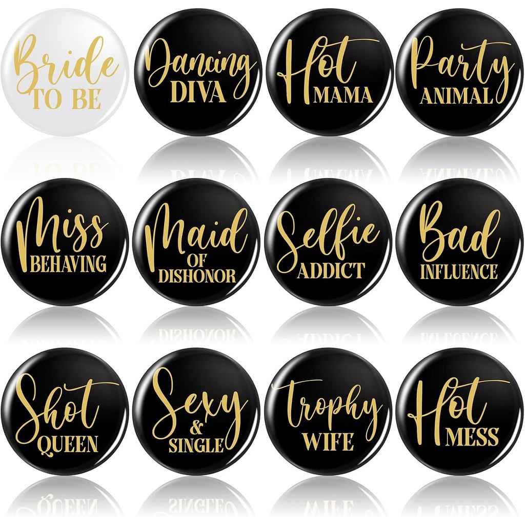 12 Pins para Festa de Despedida de Solteira, Broche "Bride to Be", "Bride Tribe", Presente Engraçado para Madrinhas, par