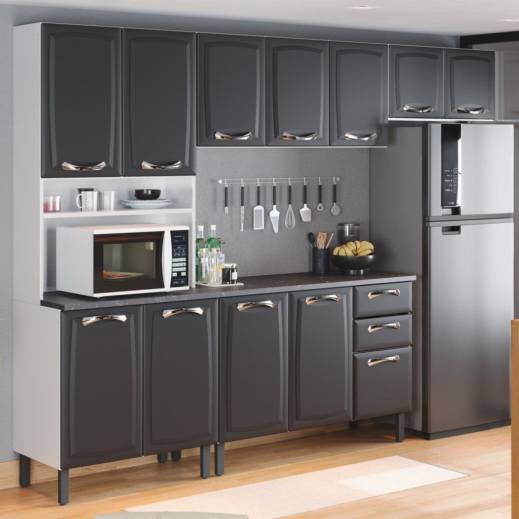 Shopee – Cozinha Modulada Compacta em Aço 4 Peças 12 Portas 2 Gavetas Paneleiro Forno New Premium Itatiaia