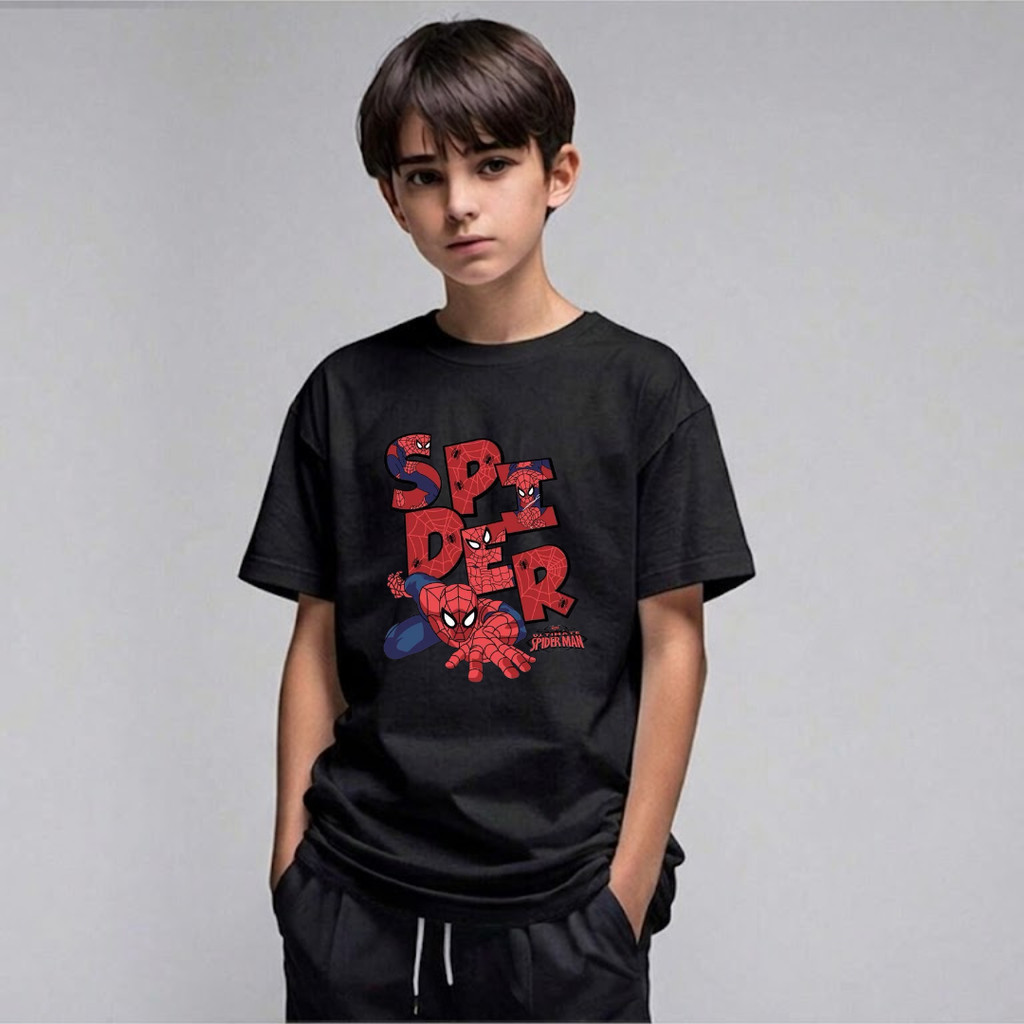 Camiseta Infantil Spider Super Herói Homem Aranha Estampada 100% Algodão Menino Menina Casual