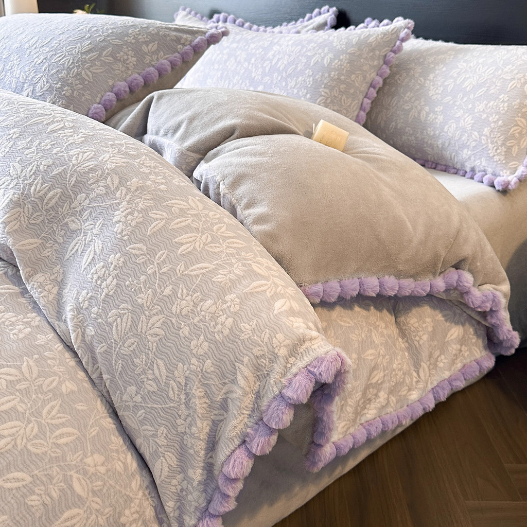 Flor podre leite velo engrossado conjunto de cama de quatro peças inverno esculpido Coral flanela folha de cama de pelúc