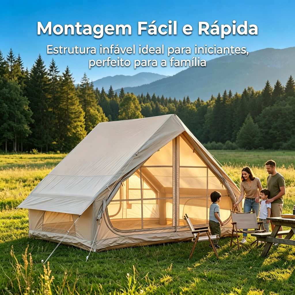 Barraca Inflável Familiar Impermeável para Camping até 4 Pessoas Montagem Rápida com Bomba Inclusa Portátil e Resistente