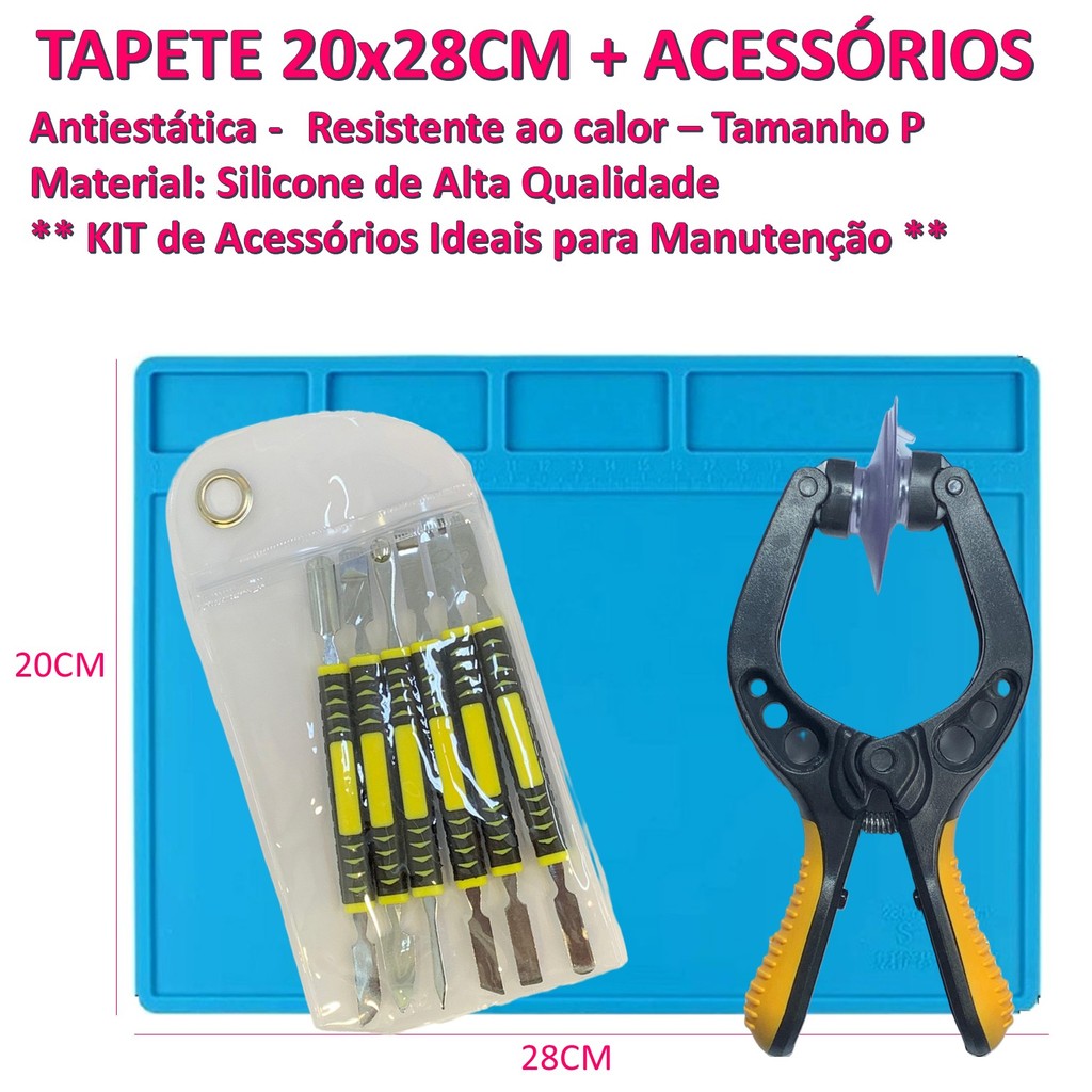 Kit Reparo Profissional Manta Silicone 20x28cm Com Ventosa Pro Jogo de Espátulas Manutenção Celular