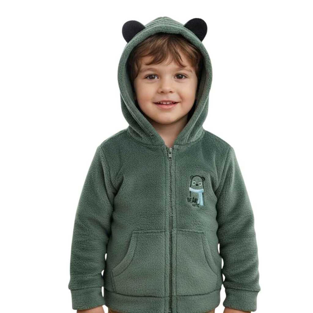 Casaco Infantil Menino Peluciado com Capuz Inverno Fofinho