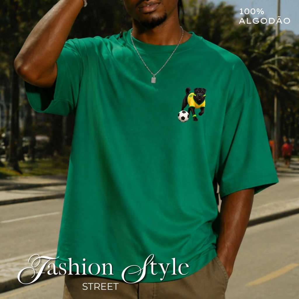 Camiseta Verde e Amarela Brasil Shar-pei Preto Cachorro Cão Fofo Coppa 2026 País Do Futebol Camisa
