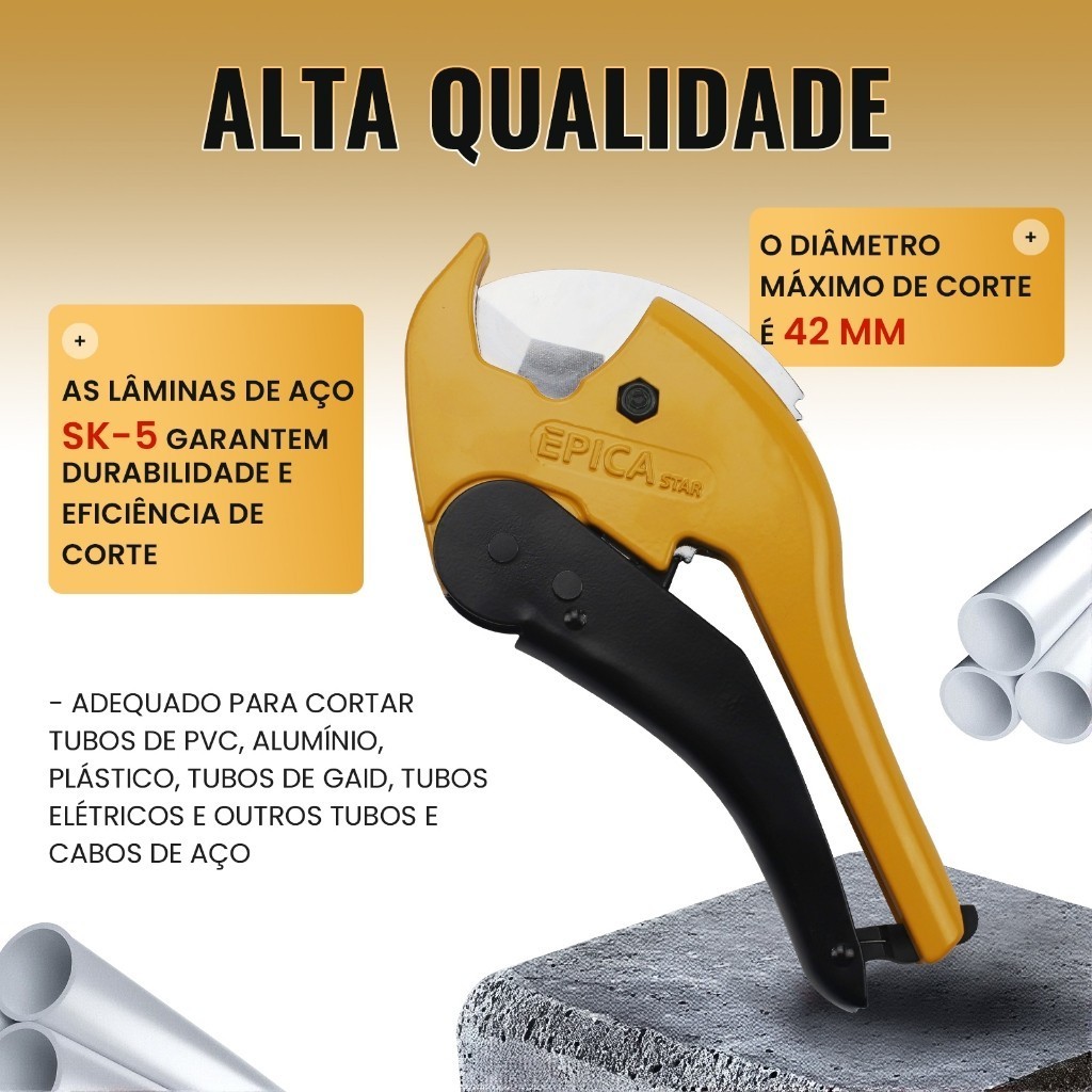 Cortador de Tubos Manual EPICA STAR - Aço SK5, Corte Preciso Até 42mm, Ideal para PVC, PPR, PE e Mangueiras — imagem 2 de 2