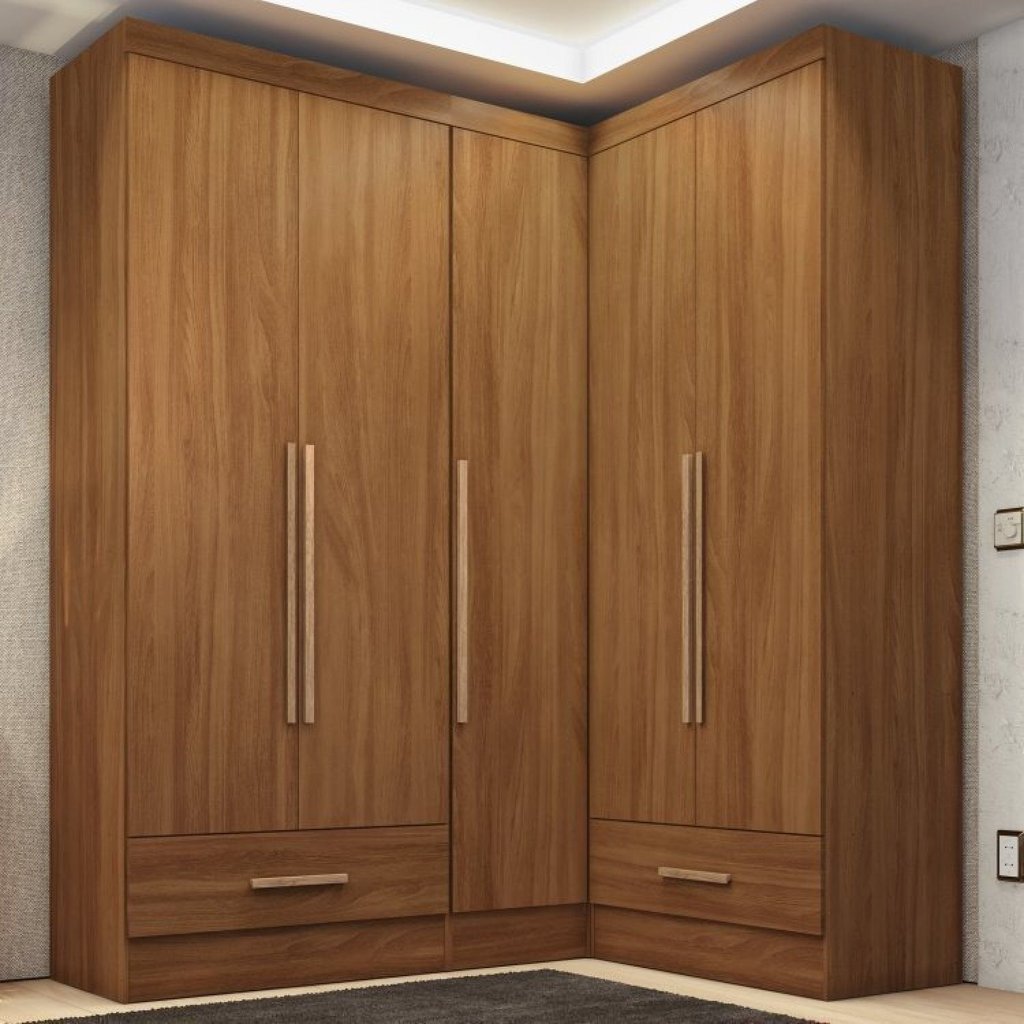 Quarto Modulado de Canto 100% MDF 3 Peças 5 Portas 2 Gavetas Smart Plus Espresso Móveis Marrom/Cinamomo Cinamomo