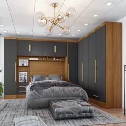 Quarto de Casal Completo Modulado 5 Peças 6 Portas 4 Gavetas com Maleiro Smart Plus Yescasa Bege/Cinamomo/Chumbo