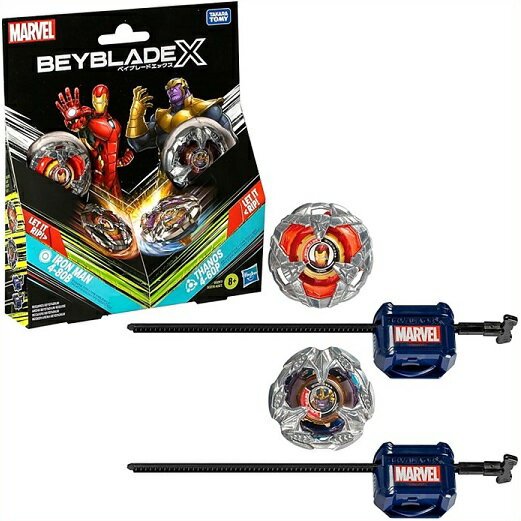 [Marvel] Beyblade X Marvel Collaboration Iron Man 4-80B vs Thanos 4-60P Multi-Pack Set with 2 Right Spin Tops & Launcher