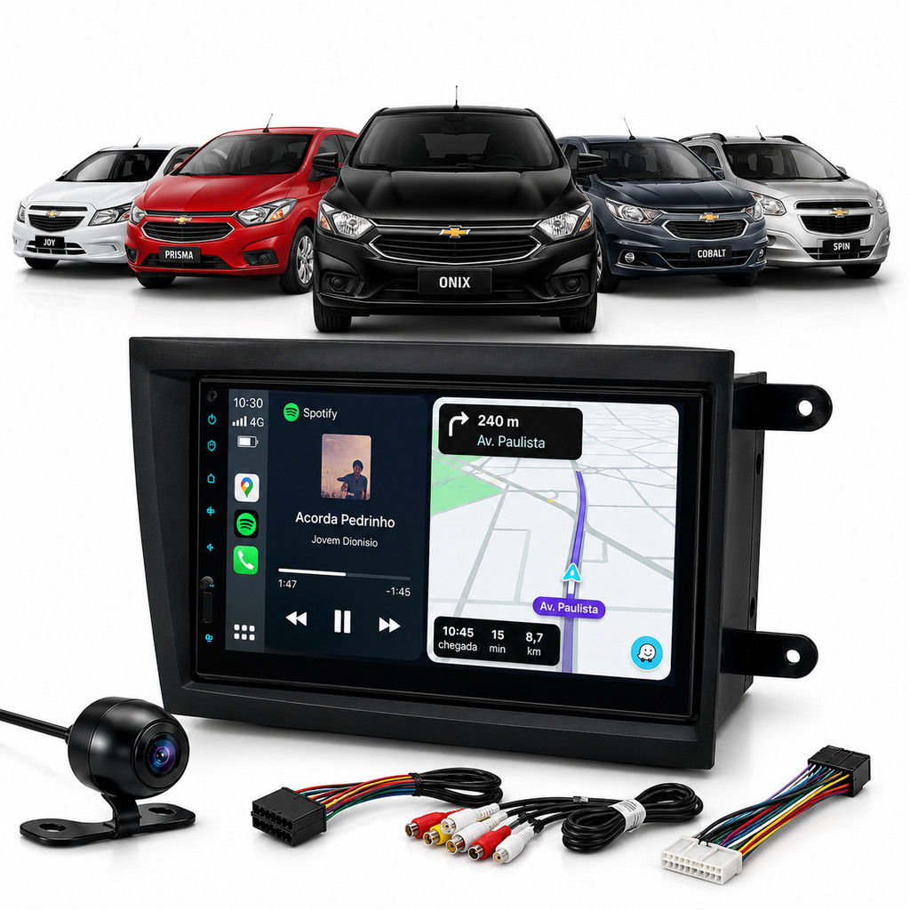 Central Multimidia Onix Prisma 2012 até 2019 Camera de Ré Carplay Tela 7 Polegadas Touch Garantia