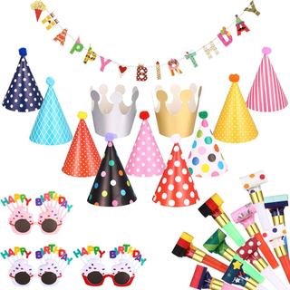 Conjunto de Festa com 25 Peças: 1 Faixa Colorida, 3 Copos, 10 Apitos, 11 Chapéus de Cone para Decoração Festiva (Estilo 