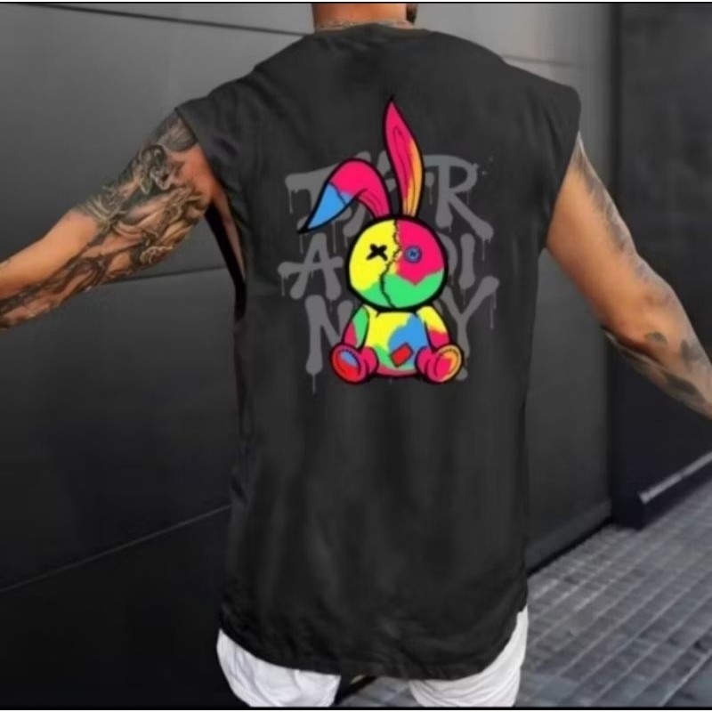 Camiseta Regata Oversized Estampada Rabith Masculina Estilo Streetwear Academia Treino Fitness Casual Verão Coelho
