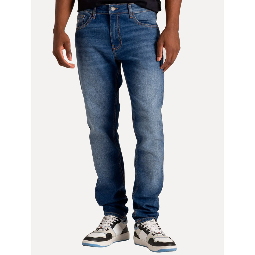Calça Tommy Jeans Masculina Slim Scanton Flag Pocket Azul Médio ABDM0DM22203 TJ1A5