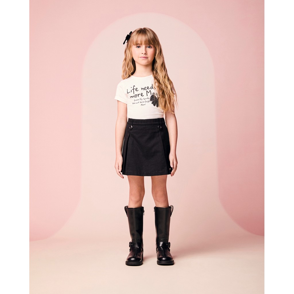 Conjunto Momi Infantil Menina Blusa Laço + Saia Preta 8 a 16