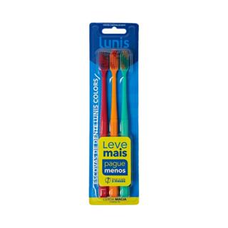 ESCOVA DE DENTE LUNIS COLORS MACIA 3 UNIDADES em Oferta na Shopee