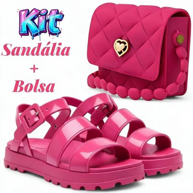 Kit Sandália Infantil Menina + Bolsa Coração Feminina Conjunto Moda Passeio Leve Confortável