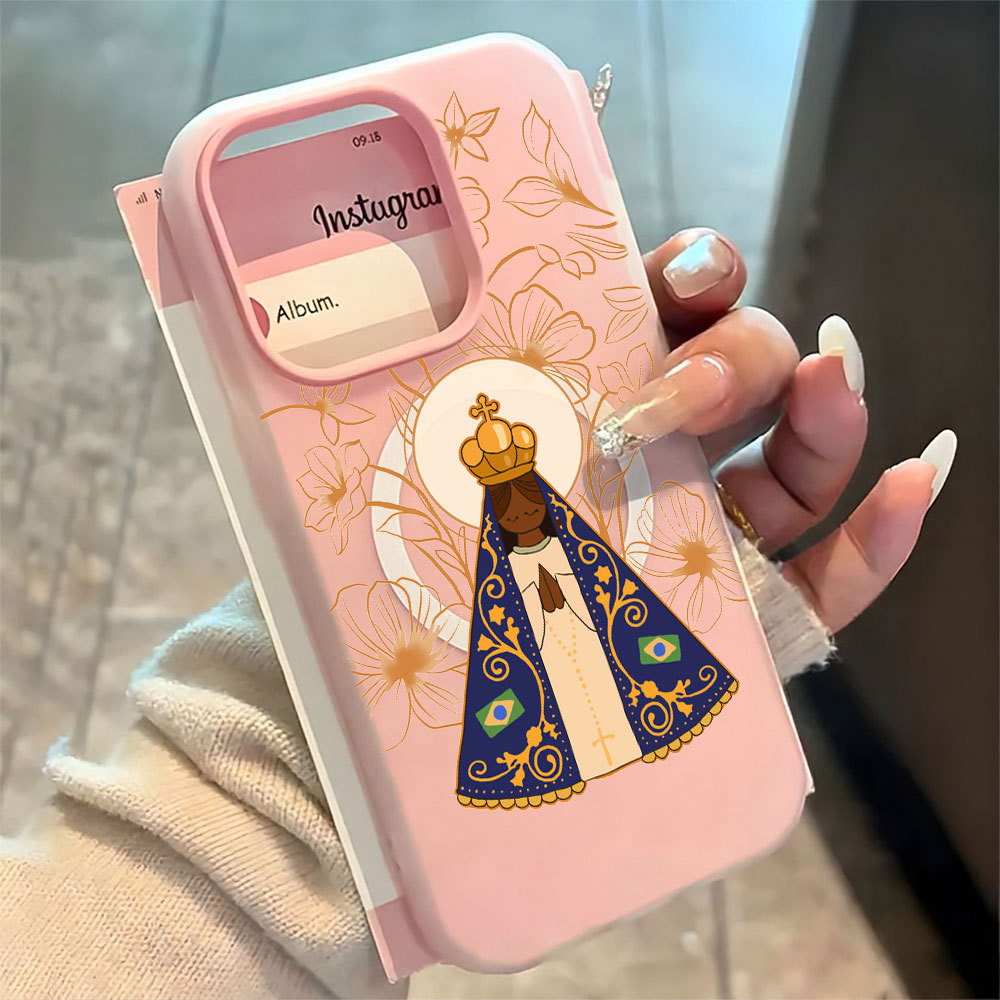 Nossa Senhora Capa Capinha Para iPhone 16 15 14 Plus 13 12 11 Pro Max Silicone Anti-queda Carregamento Magnético