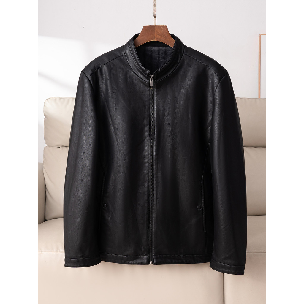 Jaqueta de couro com gola alta e forro de lã em couro PU!Jaqueta masculina com desenho de gabinete, jaqueta Casual leve