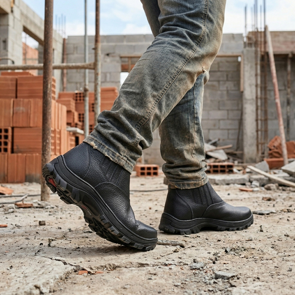 Bota Couro Bico Pvc Palmilha Gel Segurança Sola Costurada Antiderrapante Confortável — imagem 2 de 2