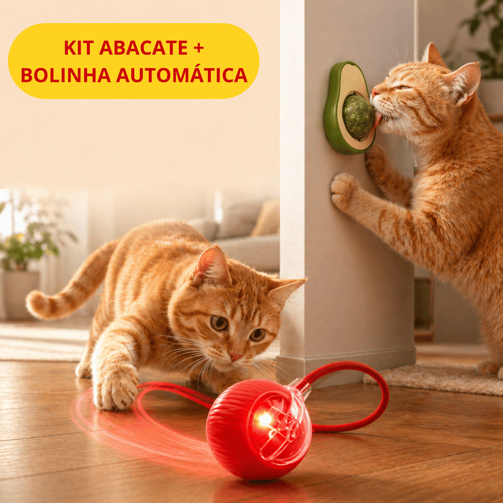 Kit Brinquedos Interativos para Gatos Bola de Rolamento Automática + Abacate com Catnip