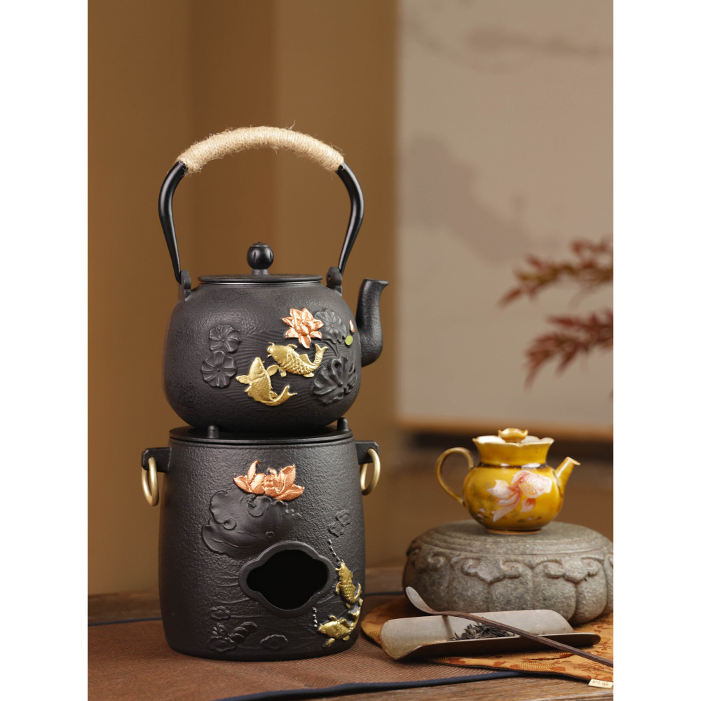 Chaleira de ferro retrô, bule fervente, conjunto de chaleira para fazer chá, água fervente, fogão de chá ao ar livre, fo