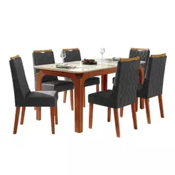 Conjunto Sala de Jantar Mesa Tampo em Vidro 1,60m Mel 6 Cadeiras Bel