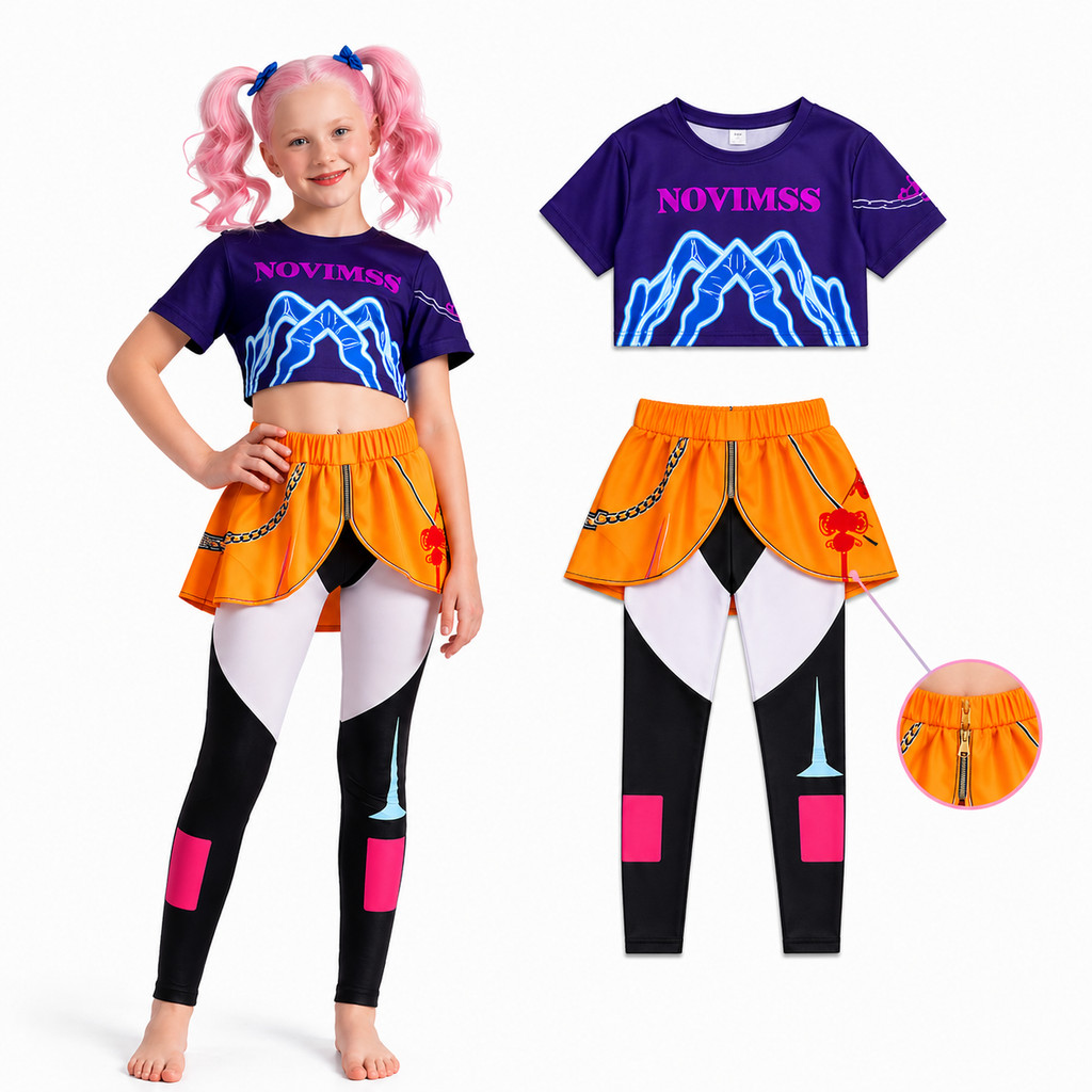 Fantasia Kpop Infantil Completa – Guerreiras K POP Amarela Cropped + Calça Saia Embutida Idol