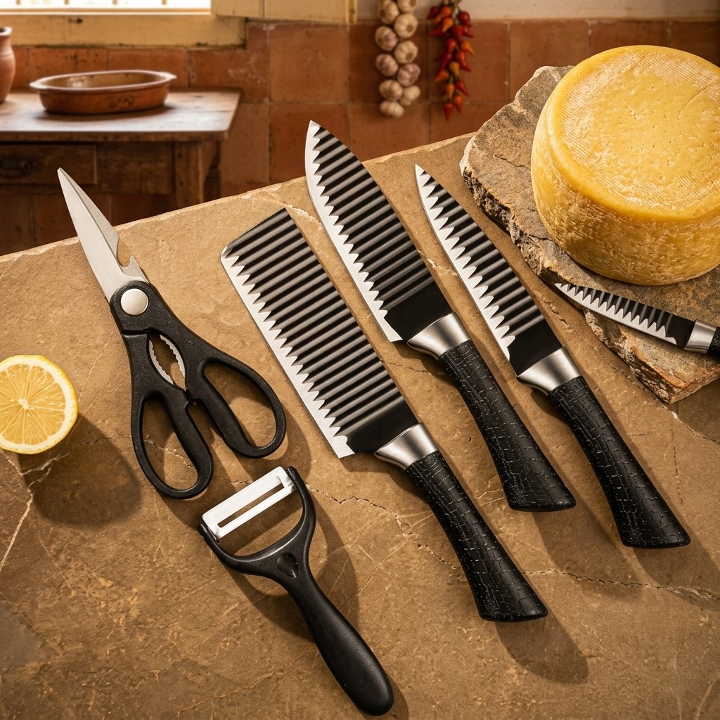 Jogo de Facas de Cozinha Profissional Aço Inox Antiaderente Conjunto Completo com Cutelo e Tesoura Premium