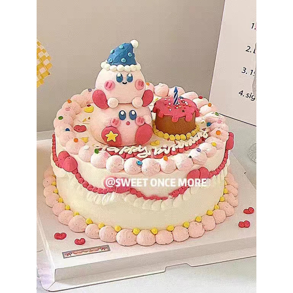 Estilo coreano influenciador de borracha macia empilhamento música estrela Kirby bolo decoração ornamentos menina cartão
