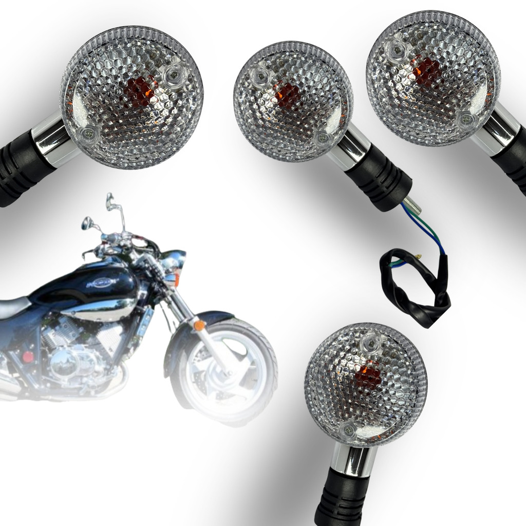 KIT 4 Piscas Moto Honda Shadow 600 1998 A 2005 Shadow 750 2007 A 2014 Magna 250 Lente Cristal
