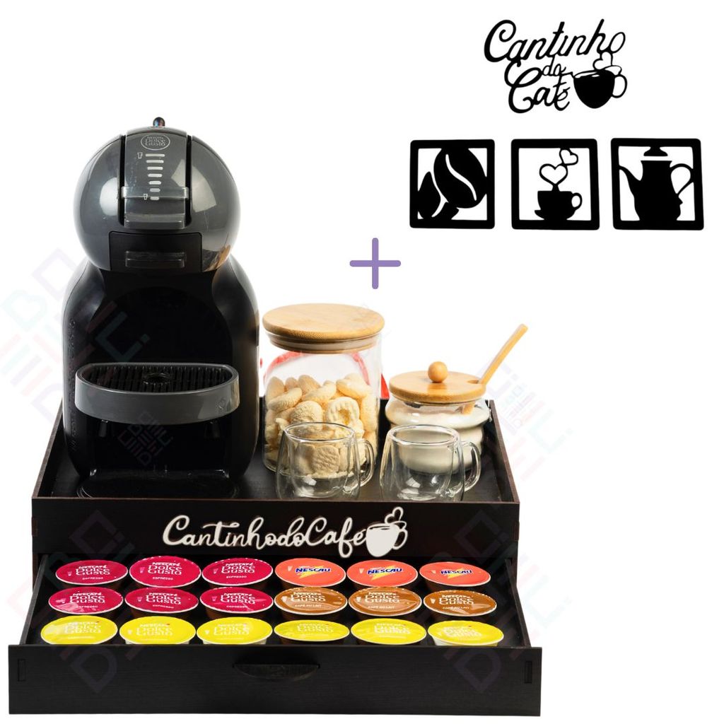 Bandeja Dolce Gusto 24 Cápsulas Placa Cantinho do Café Organizador Suporte de Xícaras Preto