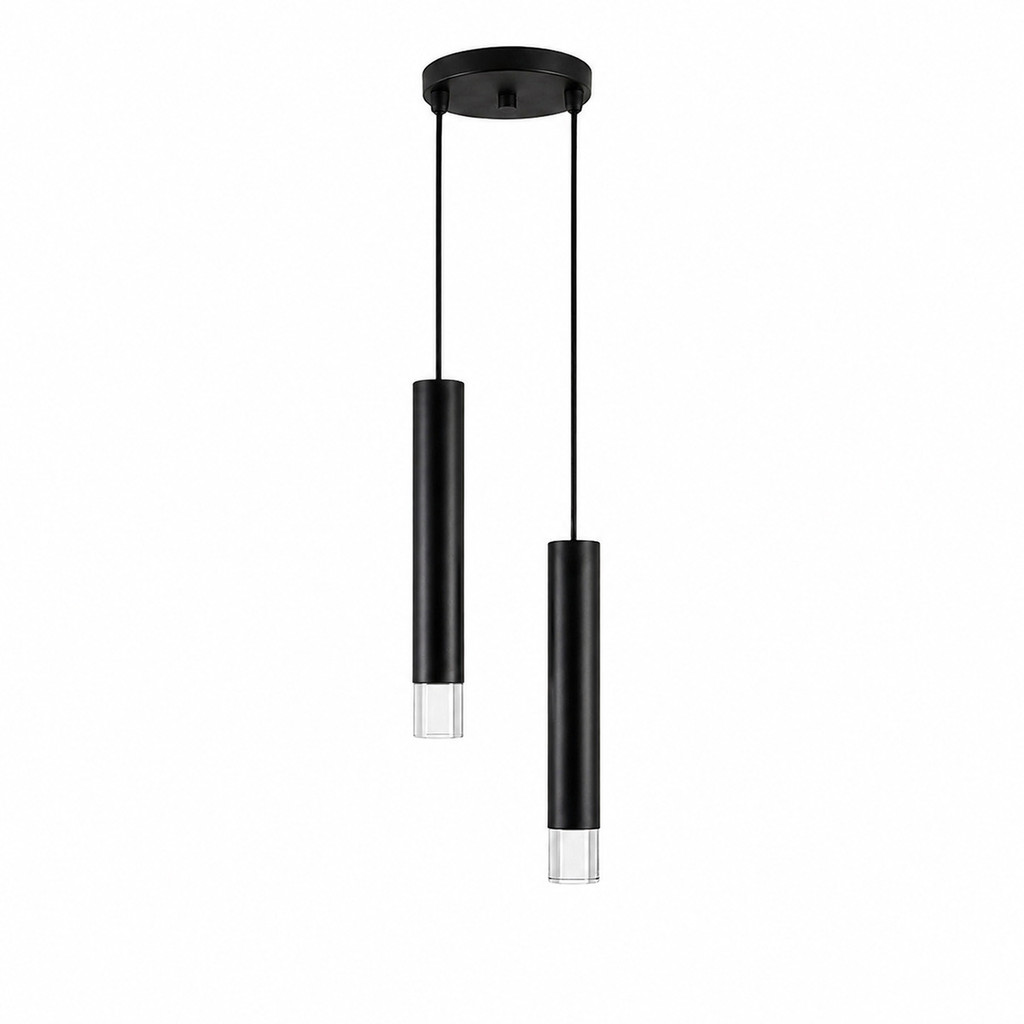 Pendente Tubo Duplo Sabre Moderno MR11 Preto Acrílico Cristal