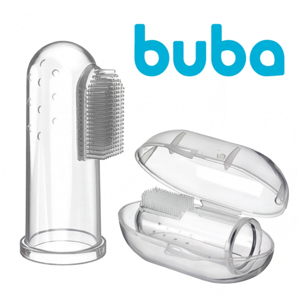 Escova Massageadora De Gengivas Buba + Caixa Estojo Protetora Bebê Massageador Silicone Dedo