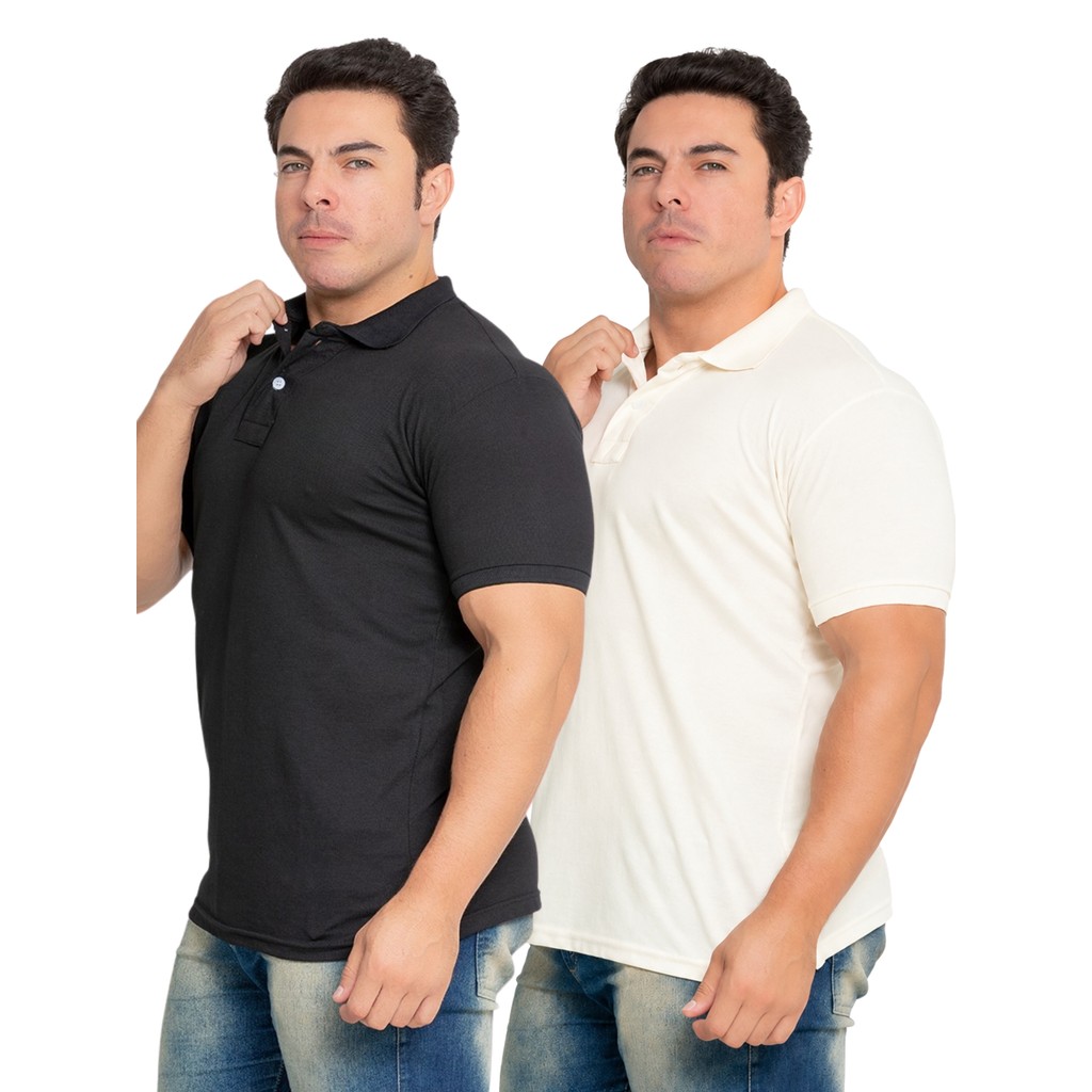 Kit 2 Camisa Gola Polo Lisa Masculina sem Bordado Slim Fit Premium Malha Peruana