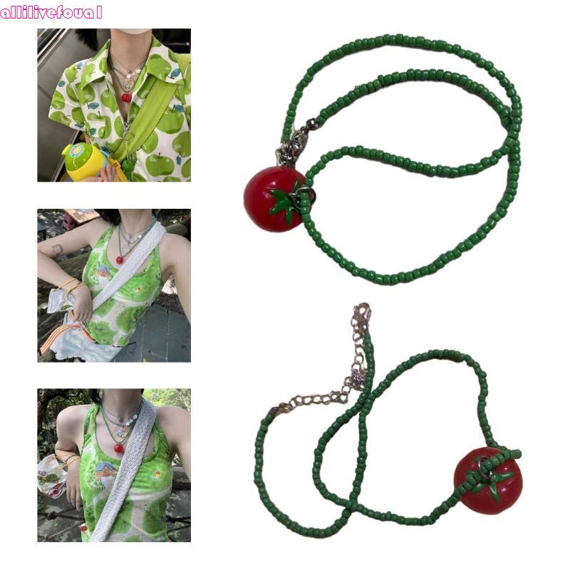 allilivefoua1 Resina Tomate Clavícula Corrente Colar Multicamadas Frisado Gargantilha Bonito Pingente Para Mulher Dopam