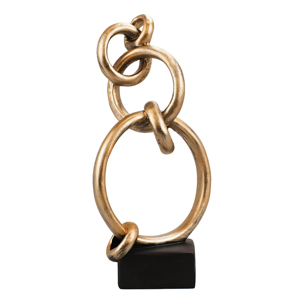 Escultura Decorativa Argolas Geométricas 26,5cm Em Resina Cor Bronze