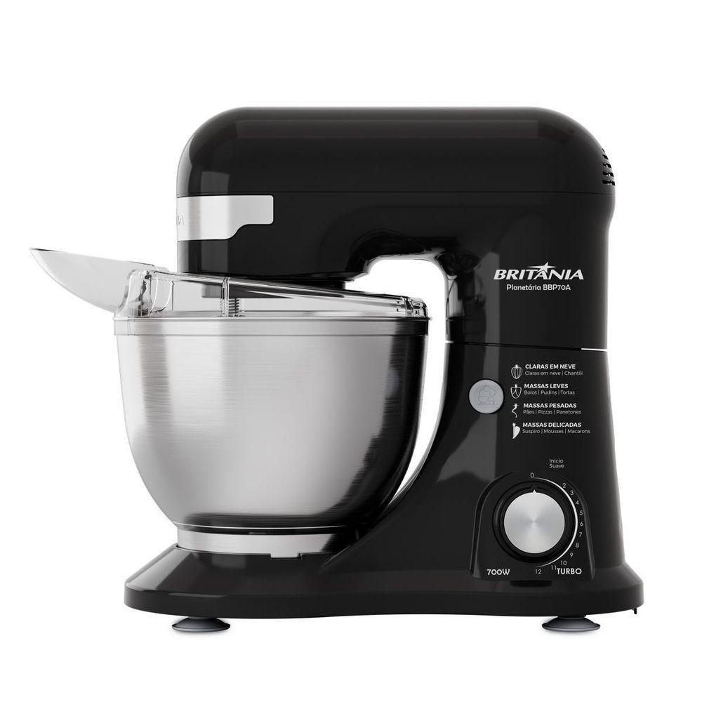 Batedeira Planetária Britânia BBP70A 4L 700W 12 Velocidades com Tigela Inox Preto 220V