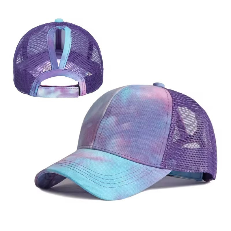 Boné Aba Curva Bulier Modas Degrade Tie Dye Arco Iris Feminino Aberto Para Rabo de Cavalo