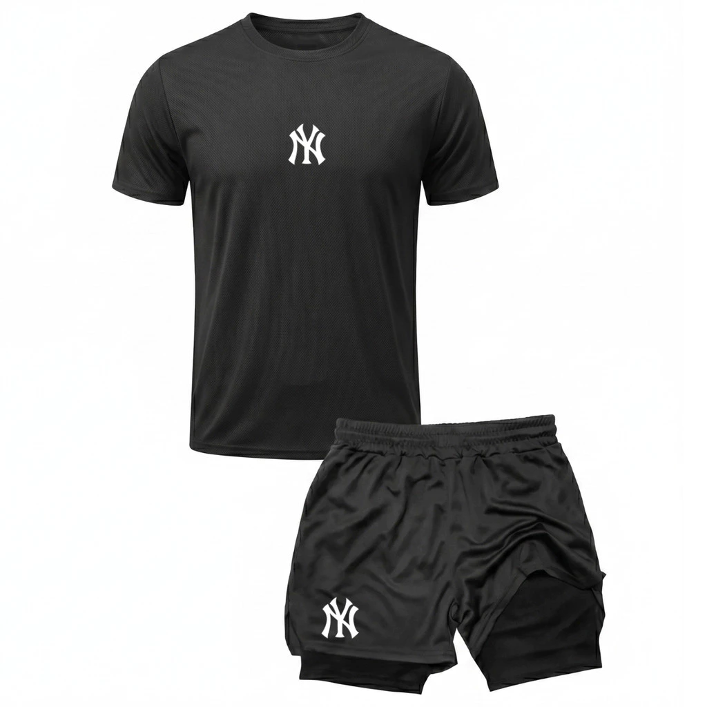 Conjunto Academia Esportivo Camiseta Dry Fit + Short 2 Em 1 Símbolo Ny — imagem 1