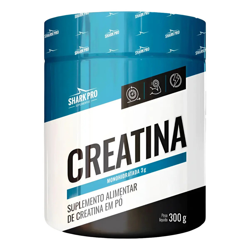 Creatina Monohidratada 300g Shark Pro 100% Pura Sem Sabor Alta Performance