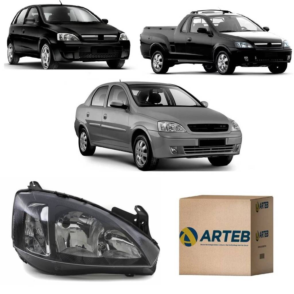Farol Corsa Hatch 2002 2003 04 05 06 07 08 09 10 2011 2012 Mascara Negra Arteb Direito Passageiro