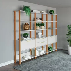 Estante de Livros 100% MDF 216CMX185CM Estantes 3 Unidades Dalla Branco/Freijó/Off White Freijó/Off White