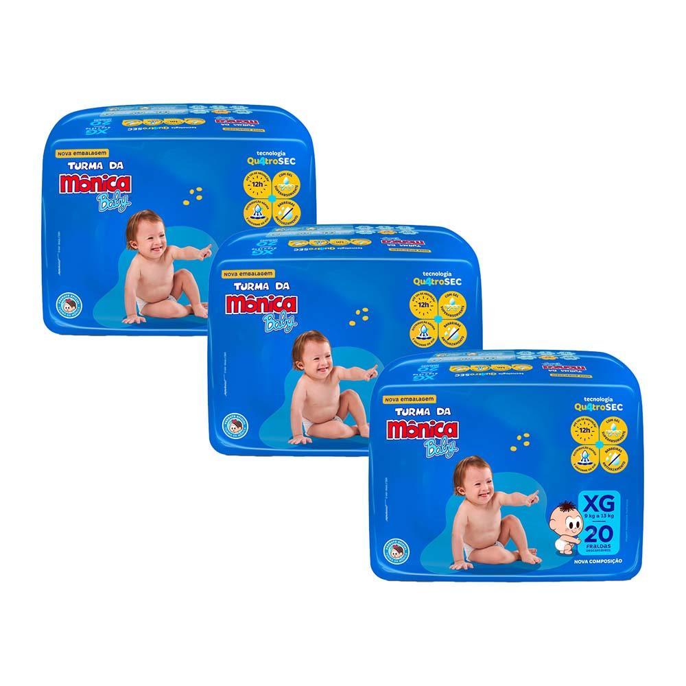 Kit 3 Fraldas Turma da Mônica Baby Jumbo XG com 20un cada